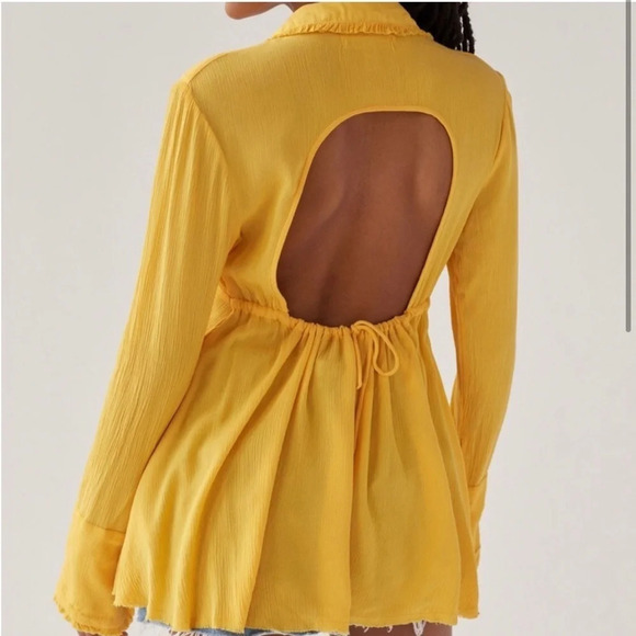 Urban Outfitters Lenna Open-Back Babydoll Top in Yellow Size Small - Picture 3 of 12
